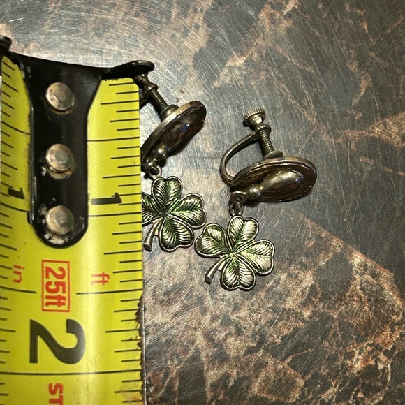 Silver tone four leaf clover earrings - Picture 7 of 8